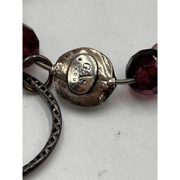 Gas Bijoux Designer Purple Glass AB Beaded Disc Dangle Sterling Bracelet - Picture 3 of 7